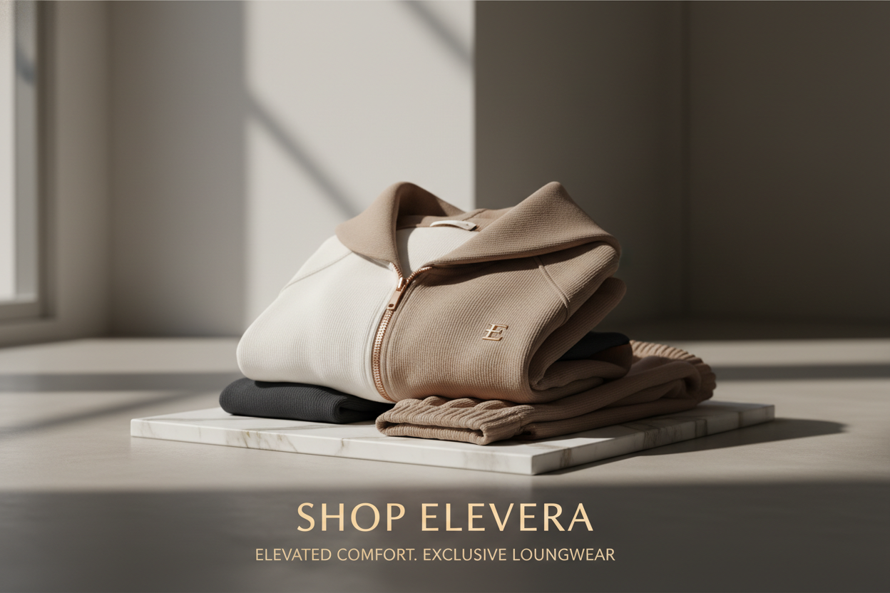 make me an estetic image for my brand called shop elevera make it look like a luxury brand the store is selling sweat suits